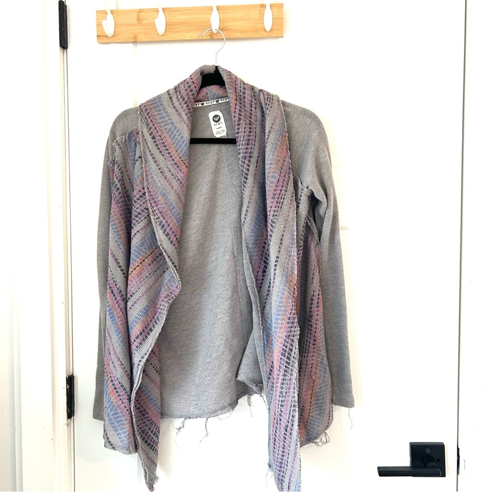 Roxy Gray Cardigan with Multicolor Stripes